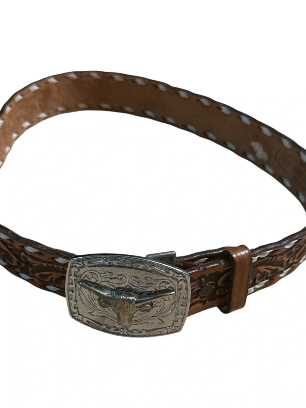 Nocona Brown Leather Western Kids Belt with Silver Longhorn Buckle Custom Lia